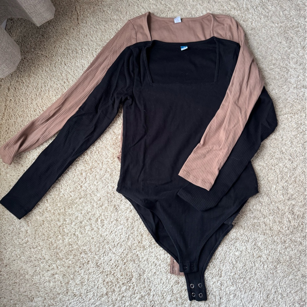 Ribbed square neck bodysuits